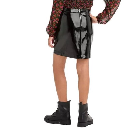 Art Class Black Metallic Faux Leather A-Line Skirt w/ Pockets - Picture 4 of 7